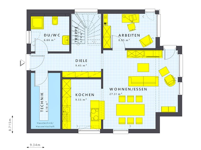 Fertighaus SUNSHINE 136 V7 von Living Fertighaus Ausbauhaus ab 343096€, Stadtvilla Grundriss 1