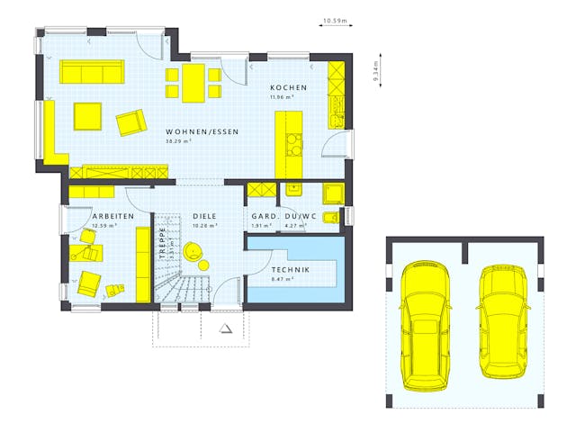 Fertighaus SUNSHINE 165 V2 von Living Fertighaus Schlüsselfertig ab 360009€, Satteldach-Klassiker Grundriss 1