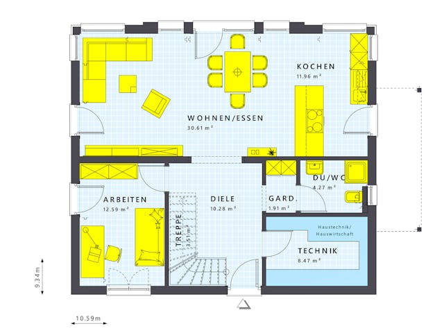 Fertighaus SUNSHINE 165 V3 von Living Fertighaus Schlüsselfertig ab 426931€, Satteldach-Klassiker Grundriss 1