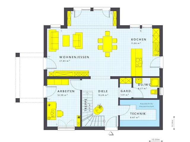Fertighaus SUNSHINE 165 V5 von Living Fertighaus Schlüsselfertig ab 427045€, Satteldach-Klassiker Grundriss 1