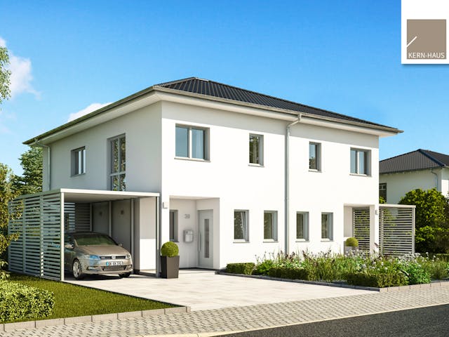 Massivhaus Doppelhaus Linus von Kern-Haus Schlüsselfertig ab 355900€, Stadtvilla Außenansicht 1 Massivhaus Doppelhaus Linus von Kern-Haus Schlüsselfertig ab 355900€, Stadtvilla Außenansicht 1