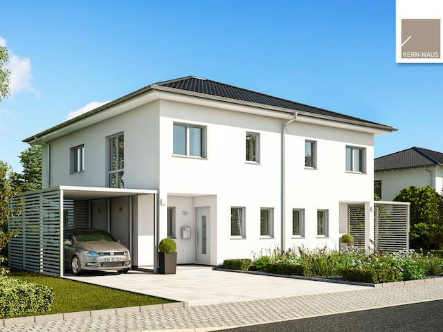 Massivhaus Doppelhaus Linus von Kern-Haus Schlüsselfertig ab 409900€, Stadtvilla Außenansicht 1