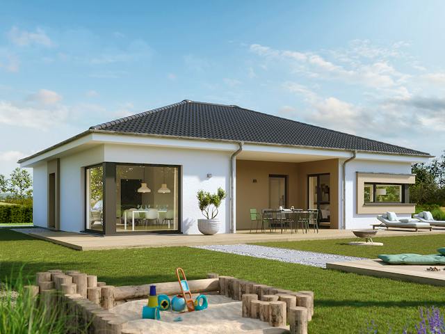 Fertighaus SOLUTION 101 V3 von Living Fertighaus Schlüsselfertig ab 313737€, Bungalow Außenansicht 1 Fertighaus SOLUTION 101 V3 von Living Fertighaus Schlüsselfertig ab 313737€, Bungalow Außenansicht 1