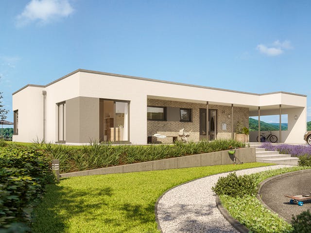 Fertighaus SOLUTION 101 V4 von Living Fertighaus Schlüsselfertig ab 379064€, Bungalow Außenansicht 1 Fertighaus SOLUTION 101 V4 von Living Fertighaus Schlüsselfertig ab 379064€, Bungalow Außenansicht 1