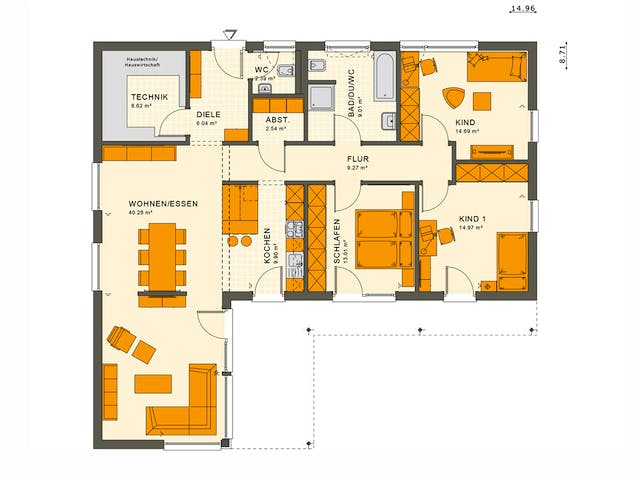 Fertighaus SOLUTION 110 V4 von Living Fertighaus Ausbauhaus ab 330749€, Bungalow Grundriss 1