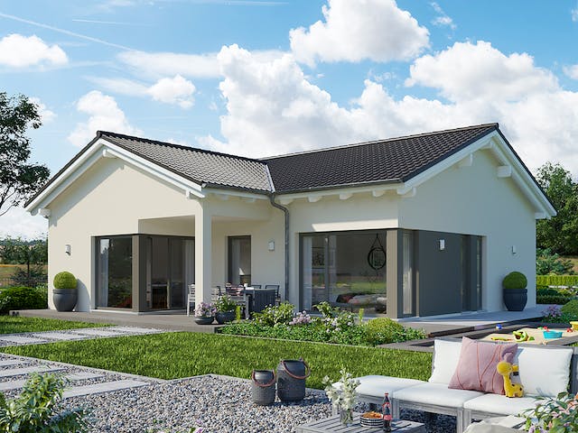 Fertighaus SOLUTION 82 V2 von Living Fertighaus Schlüsselfertig ab 271024€, Bungalow Außenansicht 1