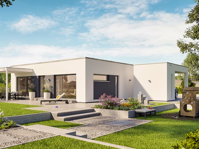 Fertighaus SOLUTION 82 V4 von Living Fertighaus Schlüsselfertig ab 338531€, Bungalow Außenansicht 1