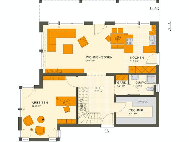 Fertighaus SUNSHINE 165 V7 von Living Fertighaus Ausbauhaus ab 392077€, Cubushaus Grundriss 1