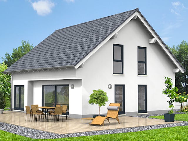 Massivhaus Haus 1 von Loewenfeld Bauen Schlüsselfertig ab 399000€, Satteldach-Klassiker Außenansicht 1 Massivhaus Haus 1 von Loewenfeld Bauen Schlüsselfertig ab 399000€, Satteldach-Klassiker Außenansicht 1