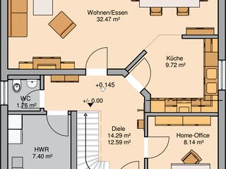 Massivhaus Familienhaus Luna von Kern-Haus Schlüsselfertig ab 352900€, Satteldach-Klassiker Grundriss 1