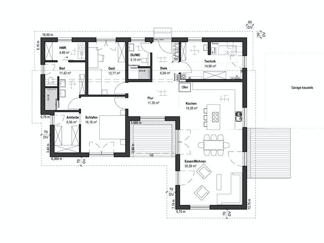 Fertighaus Bungalow Pultdach 145 von LUXHAUS, Bungalow Grundriss 1