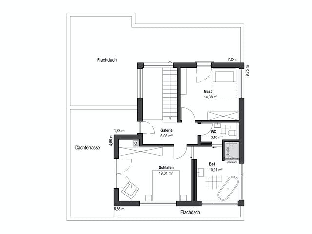 Fertighaus Pultdach Klassik 189 von LUXHAUS, Pultdachhaus Grundriss 2