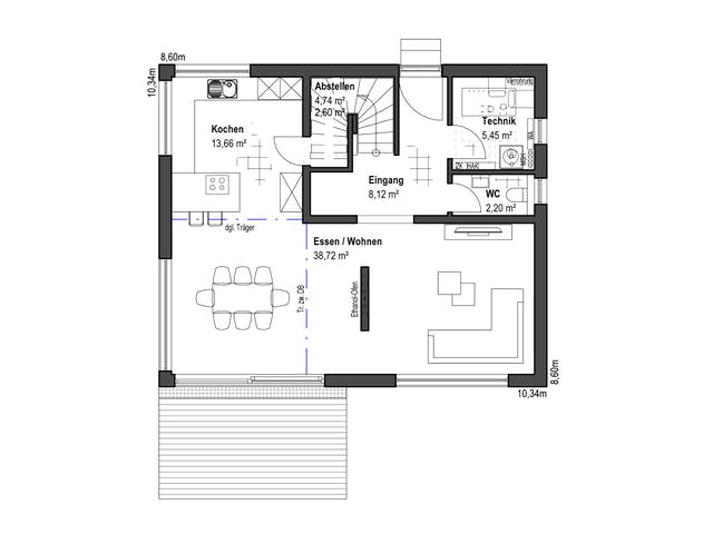 Fertighaus Satteldach Landhaus 126 von LUXHAUS, Satteldach-Klassiker Grundriss 1