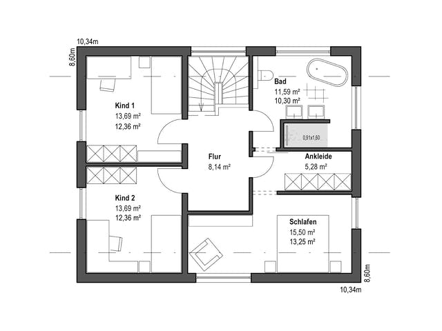 Fertighaus Satteldach Landhaus 126 von LUXHAUS, Satteldach-Klassiker Grundriss 2