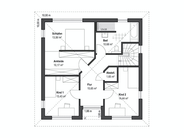 Fertighaus Walmdach 157 von LUXHAUS, Stadtvilla Grundriss 2