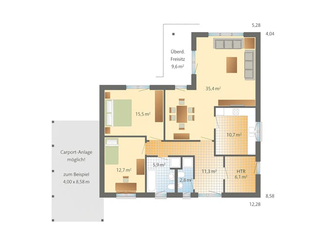 Fertighaus Mandö von Danhaus Deutschland, Bungalow Grundriss 1