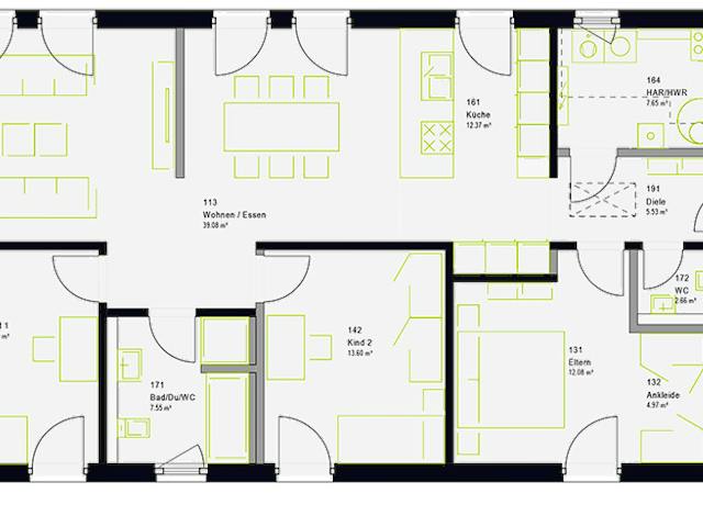 Fertighaus ComfortStyle 11.02 S von massa haus Ausbauhaus ab 148999€, Bungalow Grundriss 1