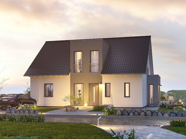 Fertighaus FamilyStyle 17.01 S von massa haus Ausbauhaus ab 156999€, Satteldach-Klassiker Außenansicht 1 Fertighaus FamilyStyle 17.01 S von massa haus Ausbauhaus ab 156999€, Satteldach-Klassiker Außenansicht 1