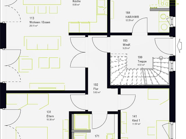 Fertighaus FamilyStyle 17.01 S von massa haus Ausbauhaus ab 156999€, Satteldach-Klassiker Grundriss 1 Fertighaus FamilyStyle 17.01 S von massa haus Ausbauhaus ab 156999€, Satteldach-Klassiker Grundriss 1