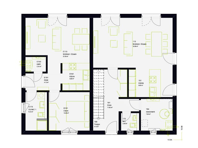 Fertighaus FamilyStyle 23.01 S von massa haus Ausbauhaus ab 186999€, Satteldach-Klassiker Grundriss 1