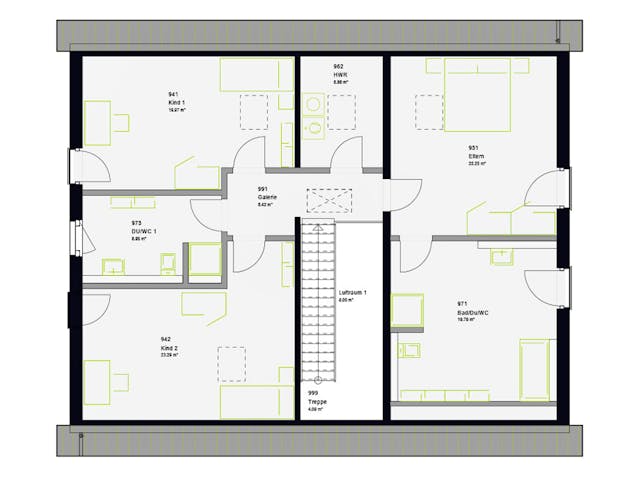 Fertighaus FamilyStyle 23.01 S von massa haus Ausbauhaus ab 186999€, Satteldach-Klassiker Grundriss 2