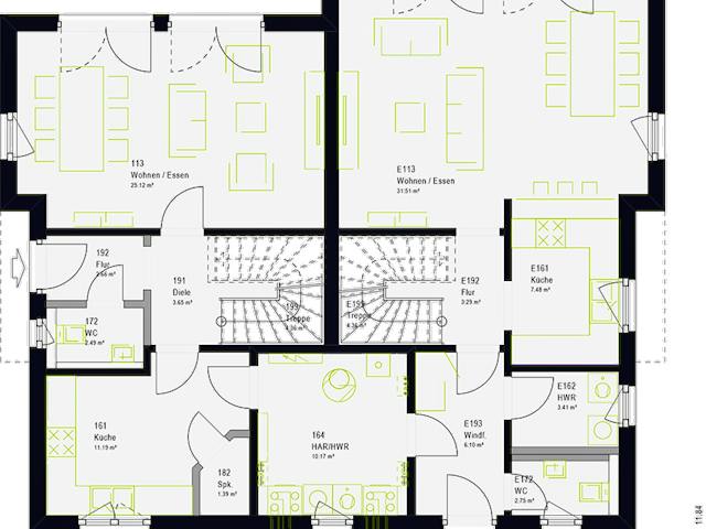 Fertighaus FamilyStyle 24.01 S von massa haus Ausbauhaus ab 208999€, Satteldach-Klassiker Grundriss 1