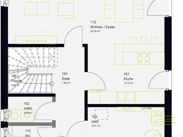 Fertighaus LifeStyle 13.01 S von massa haus Ausbauhaus ab 131999€, Satteldach-Klassiker Grundriss 1