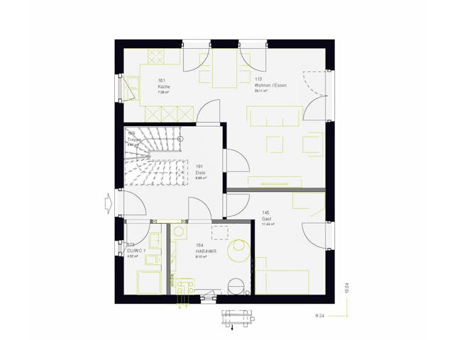 Fertighaus LifeStyle 13.02 S von massa haus Ausbauhaus ab 131999€, Satteldach-Klassiker Grundriss 1