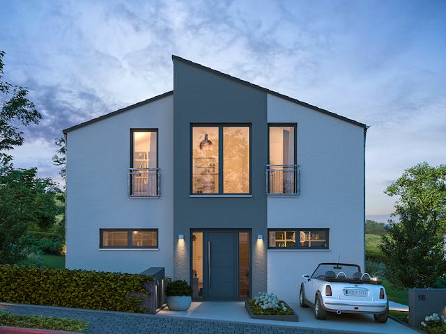 Fertighaus LifeStyle 13.11 P von massa haus Ausbauhaus ab 151999€, Pultdachhaus Außenansicht 1