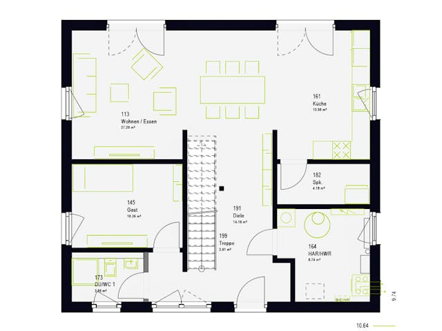 Fertighaus LifeStyle 16.03 S von massa haus Ausbauhaus ab 153999€, Satteldach-Klassiker Grundriss 1