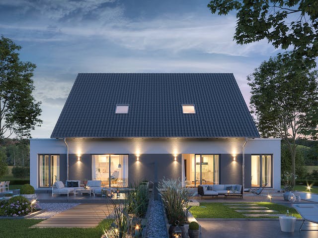 Fertighaus TwinStyle 13.03 S von massa haus Ausbauhaus ab 141999€, Satteldach-Klassiker Außenansicht 1 Fertighaus TwinStyle 13.03 S von massa haus Ausbauhaus ab 141999€, Satteldach-Klassiker Außenansicht 1