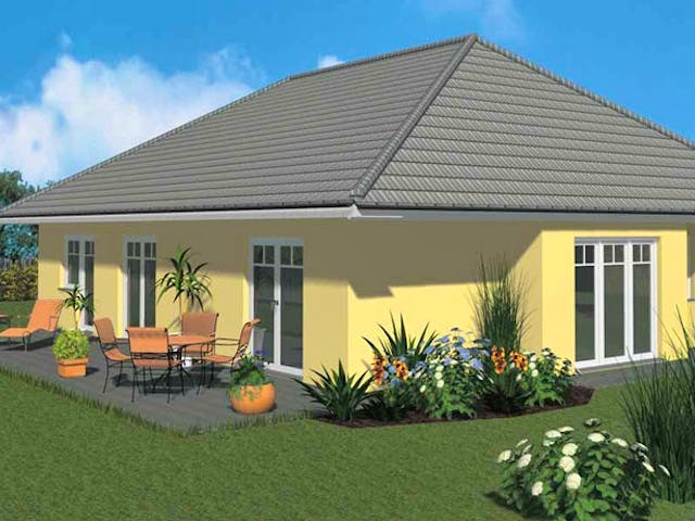 Massivhaus Mediterran 114 von Wagener Systemhausbau Schlüsselfertig ab 162000€, Bungalow Außenansicht 1