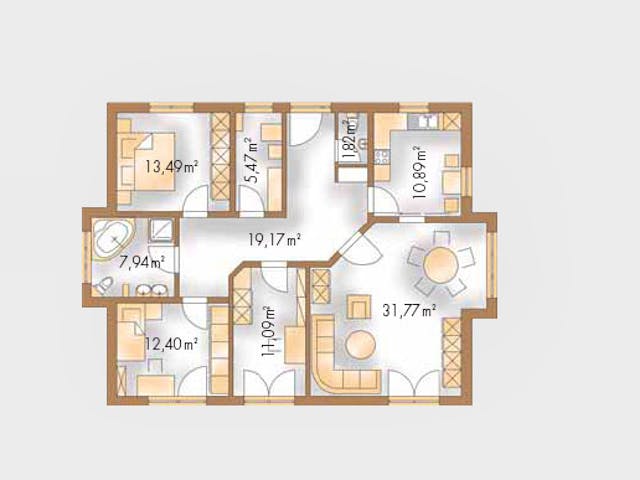 Massivhaus Mediterran 114 von Wagener Systemhausbau Schlüsselfertig ab 162000€, Bungalow Grundriss 1