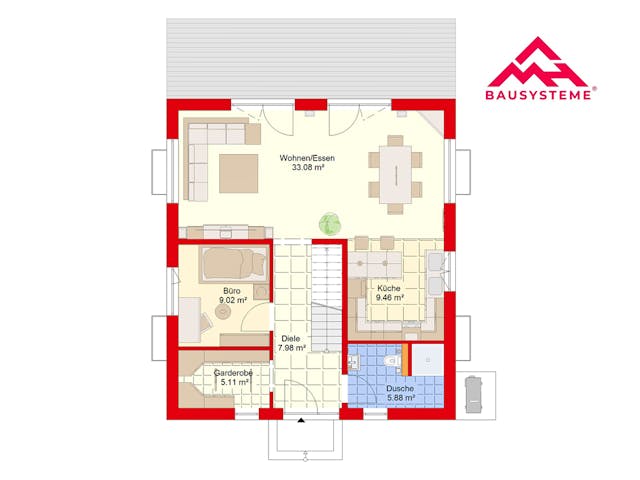 Massivhaus Trendhaus 135 mit Keller von Mein Haus Bausysteme, Satteldach-Klassiker Grundriss 1