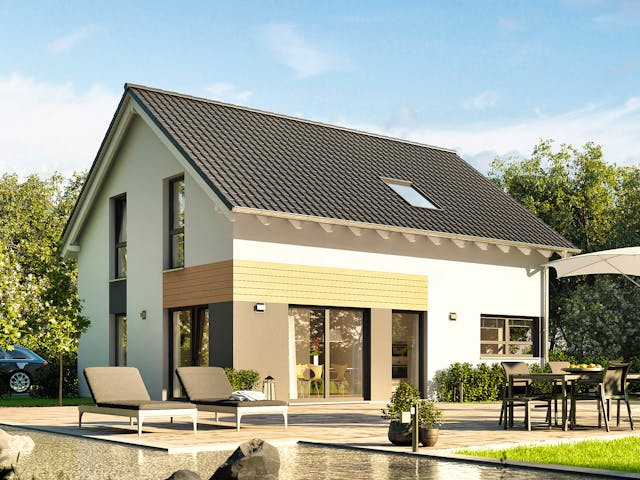 Fertighaus Mentano von Büdenbender Hausbau, Satteldach-Klassiker Außenansicht 1