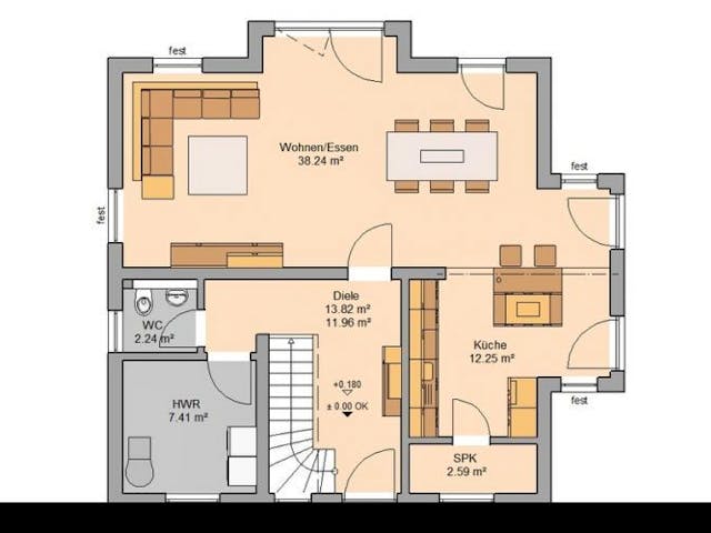 Massivhaus ARCHITEKTENHAUS ESPRIT TRENDLINE von Kern-Haus Chemnitz Schlüsselfertig ab 345900€, Grundriss 1