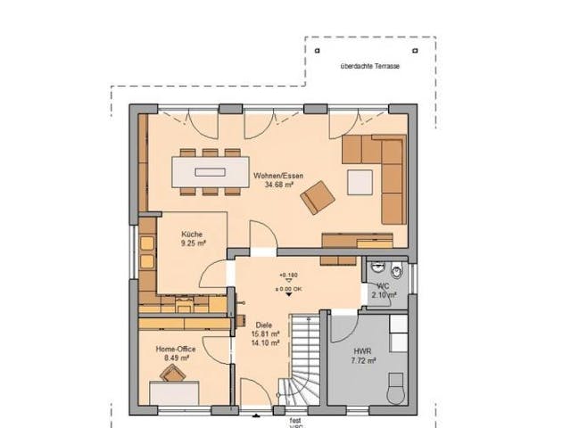 Massivhaus ARCHITEKTENHAUS JANO von Kern-Haus Chemnitz Schlüsselfertig ab 325900€, Satteldach-Klassiker Grundriss 1