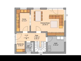 Massivhaus ARCHITEKTENHAUS LOOP CLASSIC von Kern-Haus Chemnitz Schlüsselfertig ab 285900€, Satteldach-Klassiker Grundriss 1