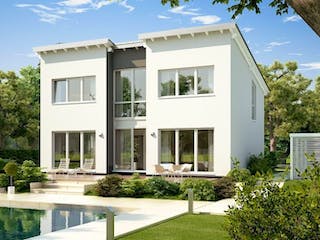 Massivhaus ARCHITEKTENHAUS VIO von Kern-Haus Chemnitz Schlüsselfertig ab 343900€, Pultdachhaus Außenansicht 1