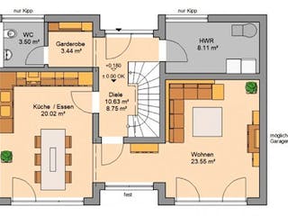 Massivhaus ARCHITEKTENHAUS VIO von Kern-Haus Chemnitz Schlüsselfertig ab 343900€, Pultdachhaus Grundriss 1