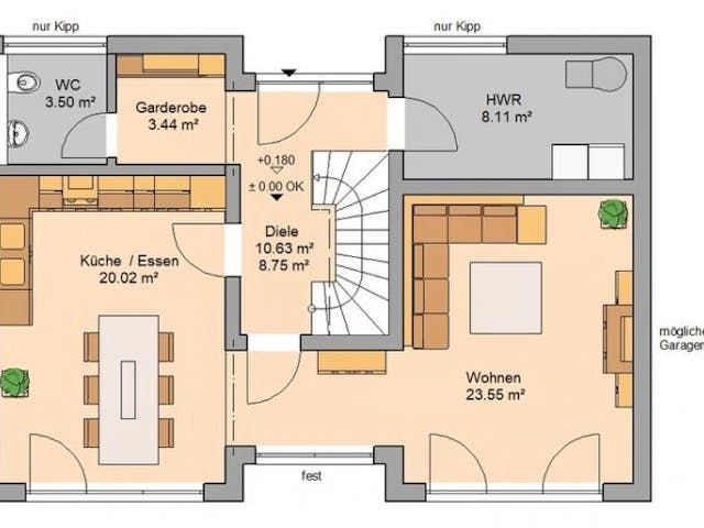Massivhaus ARCHITEKTENHAUS VIO von Kern-Haus Chemnitz Schlüsselfertig ab 343900€, Pultdachhaus Grundriss 1