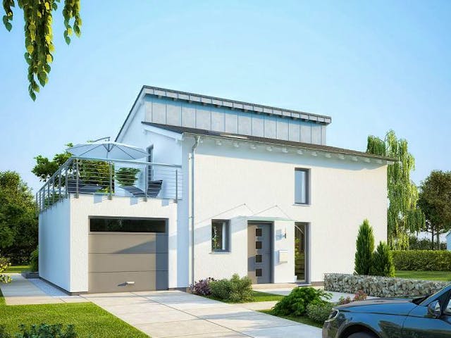 Massivhaus ARCHITEKTENHAUS VISION PLUS von Kern-Haus Chemnitz Schlüsselfertig ab 325900€, Pultdachhaus Außenansicht 1