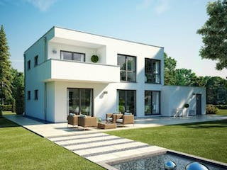 Massivhaus BAUHAUS CUBE mit Doppelgarage von Kern-Haus Chemnitz Schlüsselfertig ab 502900€, Cubushaus Außenansicht 2
