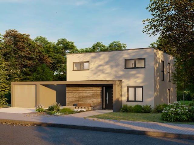 Massivhaus Bauhaus Mendig 10-084 von Econ Das Haus, Außenansicht 1 Massivhaus Bauhaus Mendig 10-084 von Econ Das Haus, Außenansicht 1