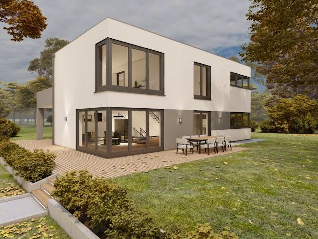 Massivhaus Bauhaus Niedersayn 10-010 von Econ Das Haus, Cubushaus Außenansicht 1