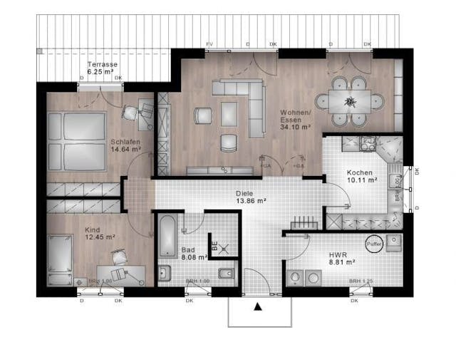 Massivhaus Bungalow Birken-Honigsessen 20-033 von Econ Das Haus, Bungalow Grundriss 1 Massivhaus Bungalow Birken-Honigsessen 20-033 von Econ Das Haus, Bungalow Grundriss 1