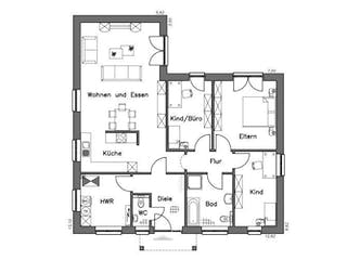 Massivhaus Bungalow BL 115 Variante K von Baudirekt,  Grundriss 1