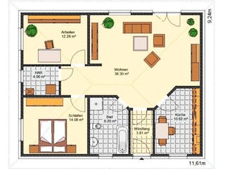 Massivhaus Classic 89 von HSE Massivhaus, Bungalow Grundriss 1
