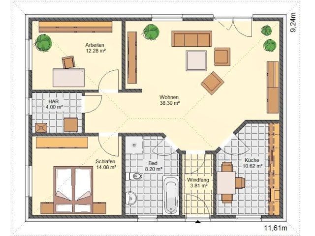 Massivhaus Classic 89 von HSE - Massivhaus, Bungalow Grundriss 1 Massivhaus Classic 89 von HSE - Massivhaus, Bungalow Grundriss 1