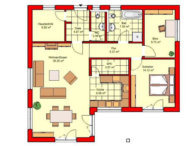 Massivhaus Cuxhaven 100 von PRO-IM Neo, Bungalow Grundriss 1